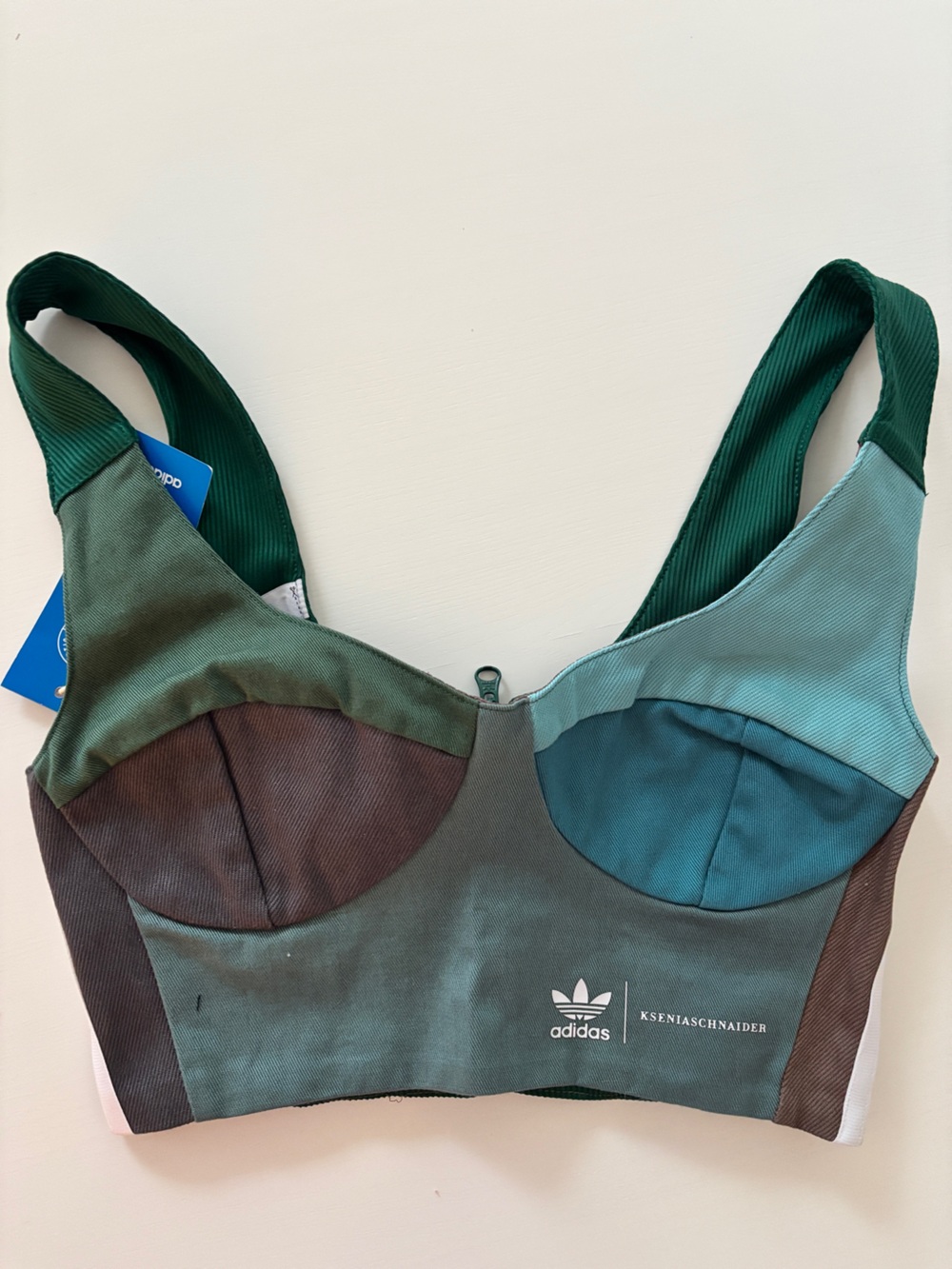 adidas Dark Green and Brown Colorblock Athletic Crop Top